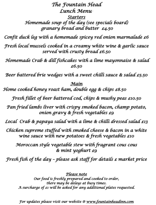 Lunch menu March 2012