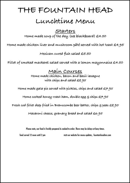 Lunch menu May 10