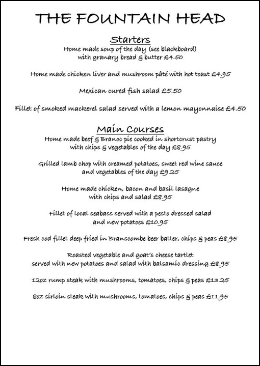 Dinner menu May 2010